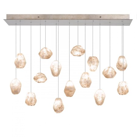 Fine Art Lamps Natural Inspirations  Pendant, Rectangular, 15-Light, LED, Natural Quartz Glass, Gold-Toned Silver L 853740-24LD
